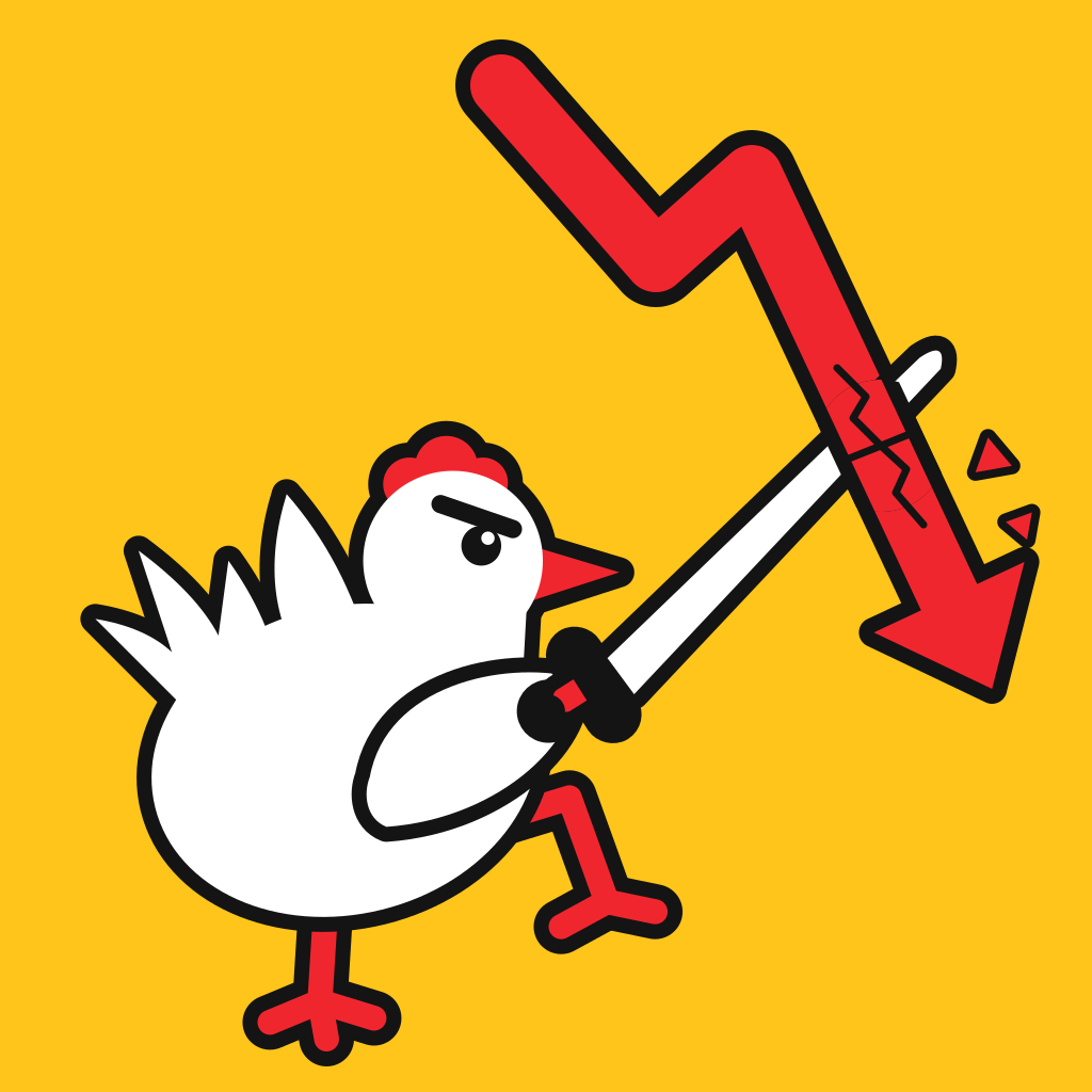 Chicken stabbing a down arrow